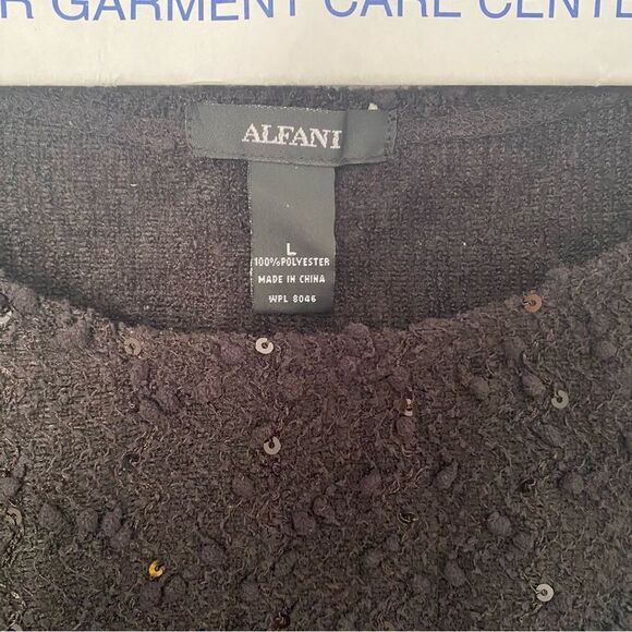 Alfani Women’s 3/4 Raglan Sleeve Sequin Round Neck Black Sweater size L - Picture 2 of 3